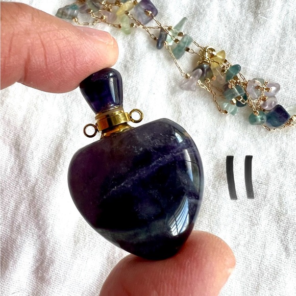 Fluorite Perfume Bottle Necklace For Sale | Fossilsplus YOU CHOOSE! Banded Fluorite Essential Oil Poison Bottle Necklace Pendant
